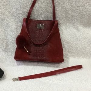 Red suede and alligator purse